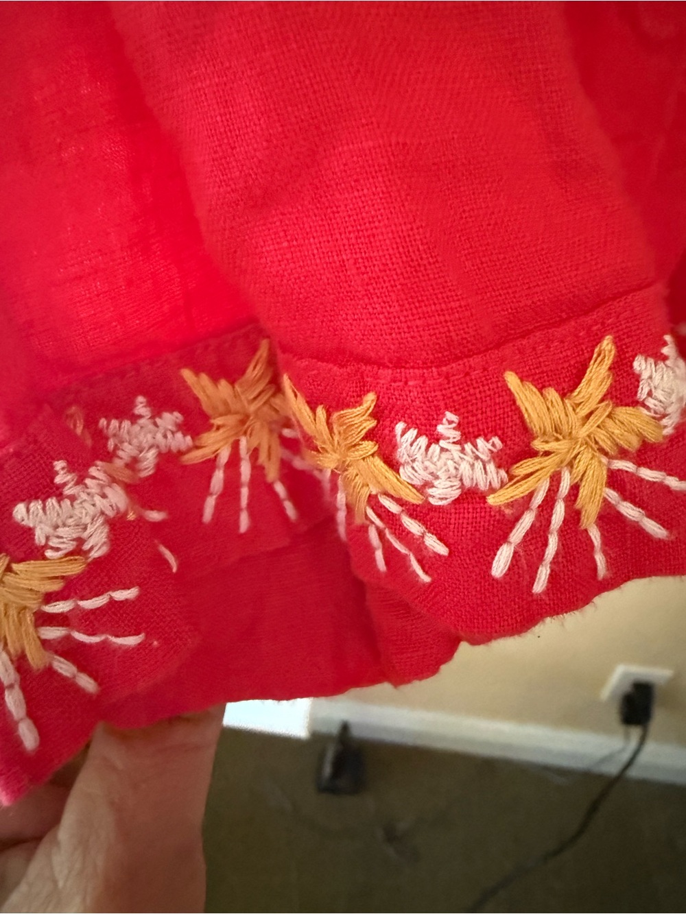 Johnny Was Cotton Embroidered V-Neck Red Peasant Top - Picture 7 of 8